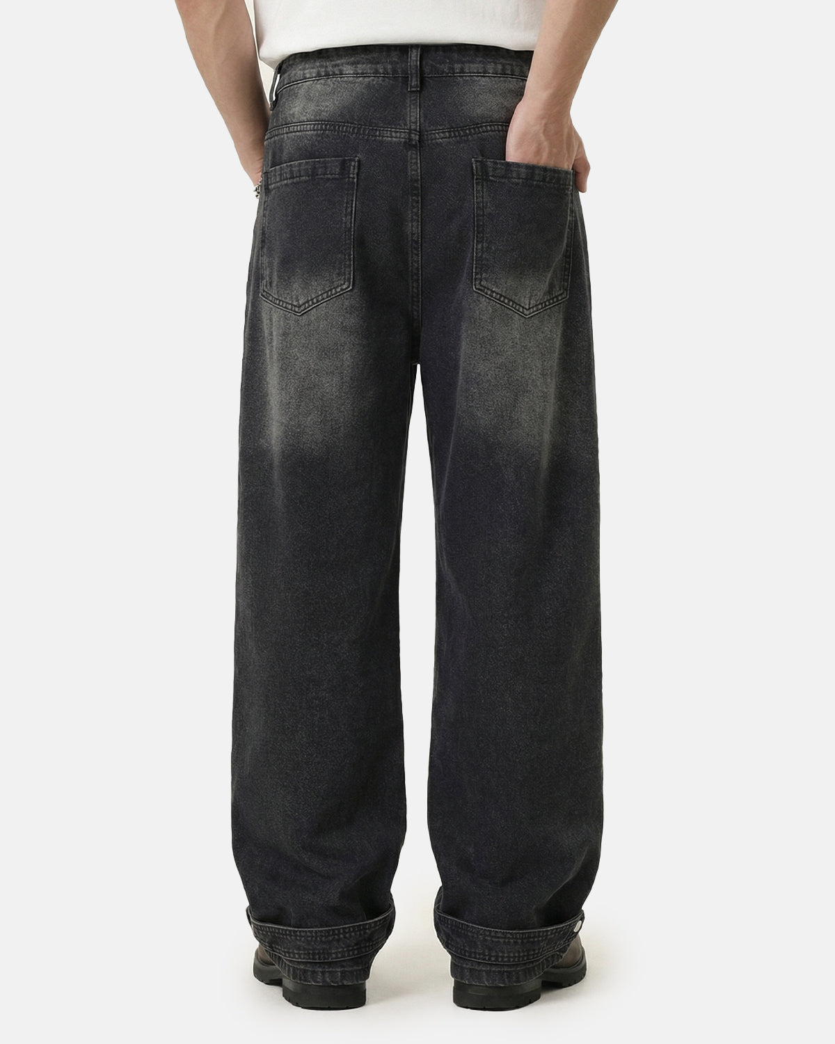 Whiskered Rhinestone Baggy Denim Jeans | LCDEGO Streetwear