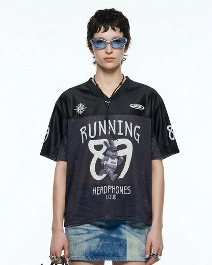 V-Neck Mesh Patchwork Jersey Tee | LCDEGO Streetwear