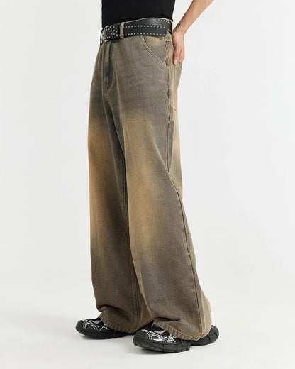 Brown Acid Wash Baggy Jeans | LCDEGO Streetwear