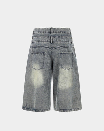 washed black denim jorts rhinestone detail