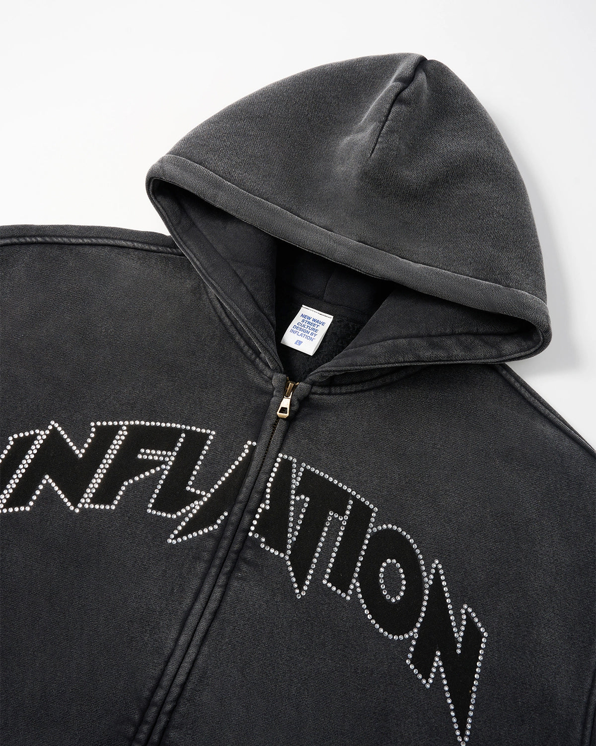 Totem Rhinestone Acid Wash Zip Up Hoodies | LCDEGO Streetwear