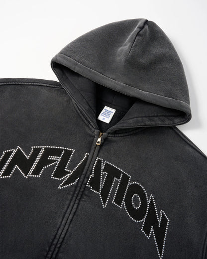 Totem Rhinestone Acid Wash Zip Up Hoodies | LCDEGO Streetwear