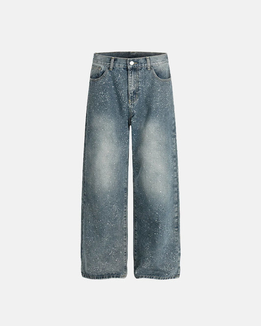 Rhinestone Straight Leg Denim Jeans | LCDEGO Streetwear