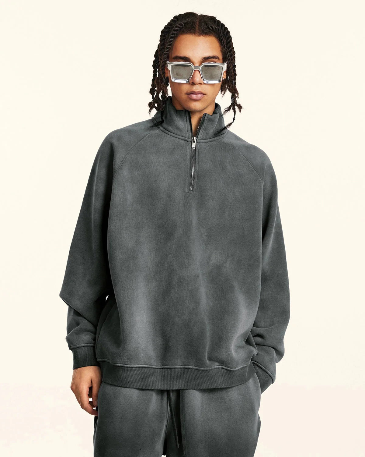 Quarter Zip Up Monkey Washed Sweatshirt | LCDEGO Streetwear