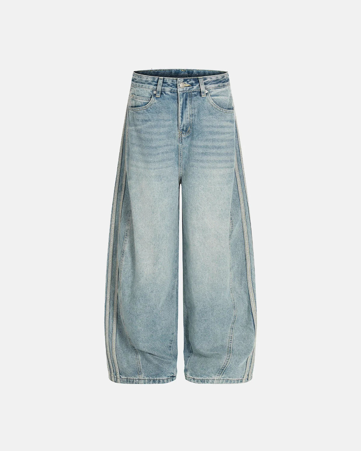 Acid Wash Striped Side Baggy Jeans | LCDEGO Streetwear