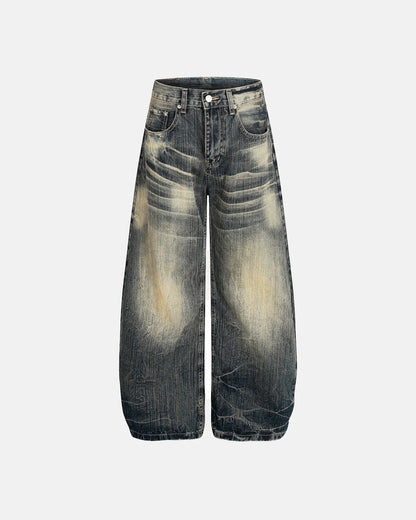 bamboo weave barrel baggy jeans with vintage wash