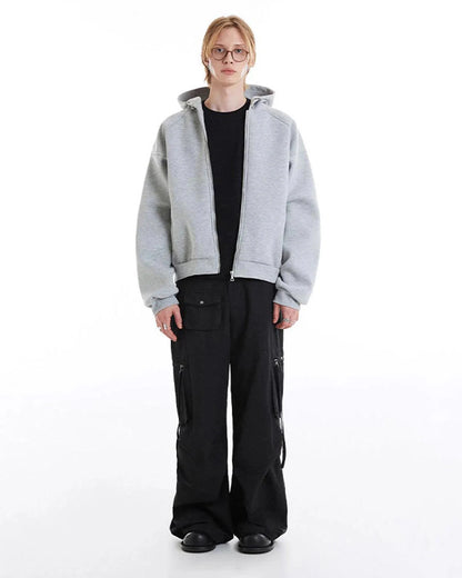 LCDEGO Grey Boxy Zip Up Hoodies