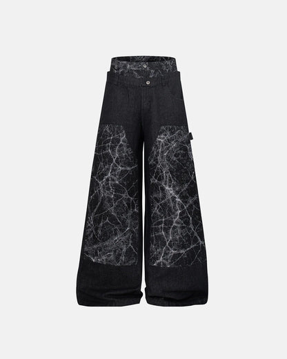 Layered Double Waist Patchwork Baggy Jeans | LCDEGO Streetwear