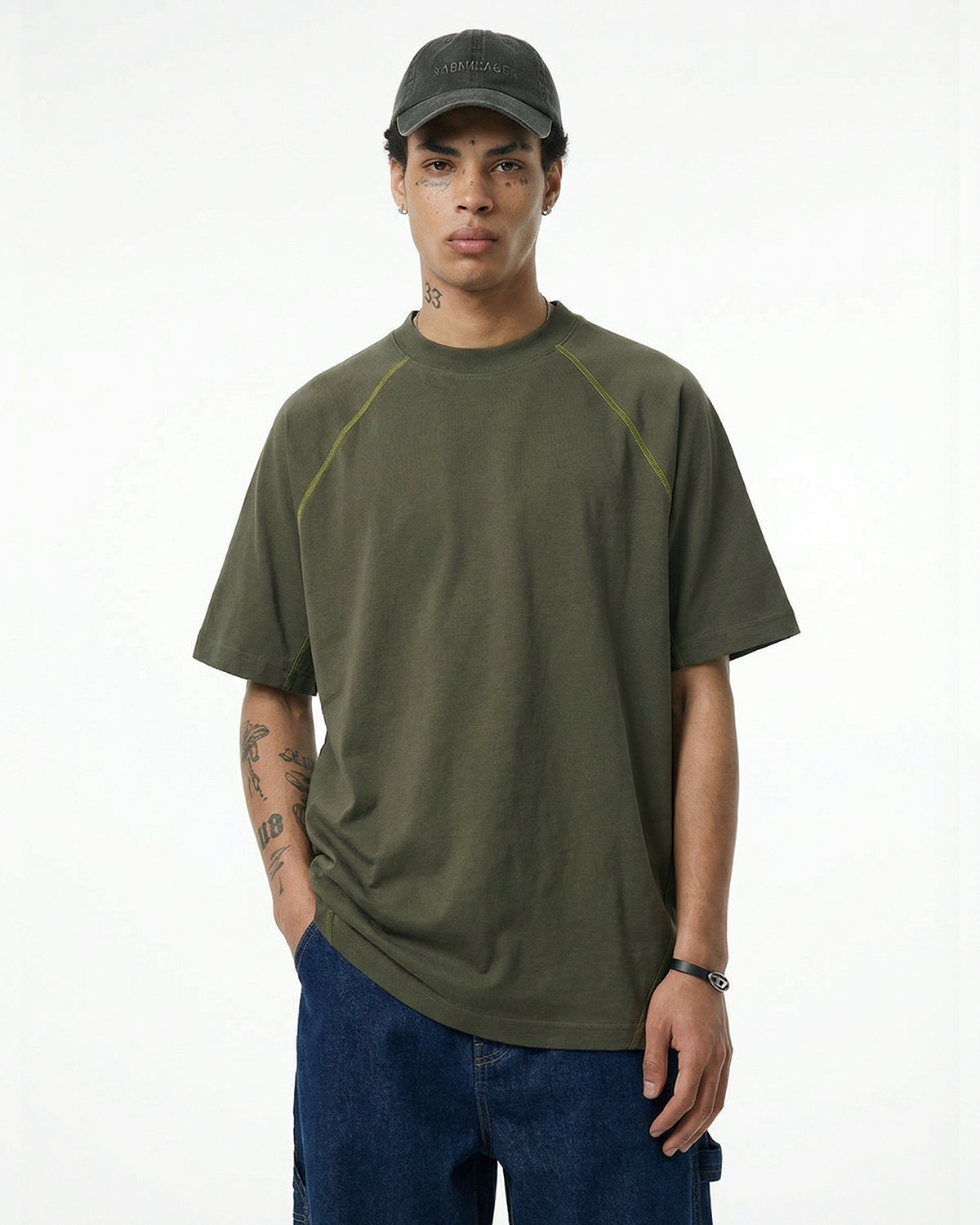 Contrast Color Stiching Stretch T-shirt | LCDEGO Streetwear