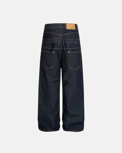 Double Waist Raw Baggy Jeans| LCDEGO Streetwear