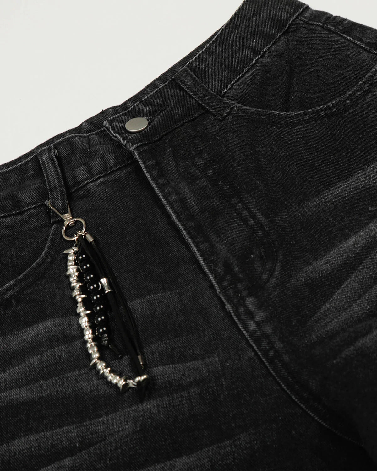 Whisker Washed Rivet Barrel Jeans | LCDEGO Streetwear
