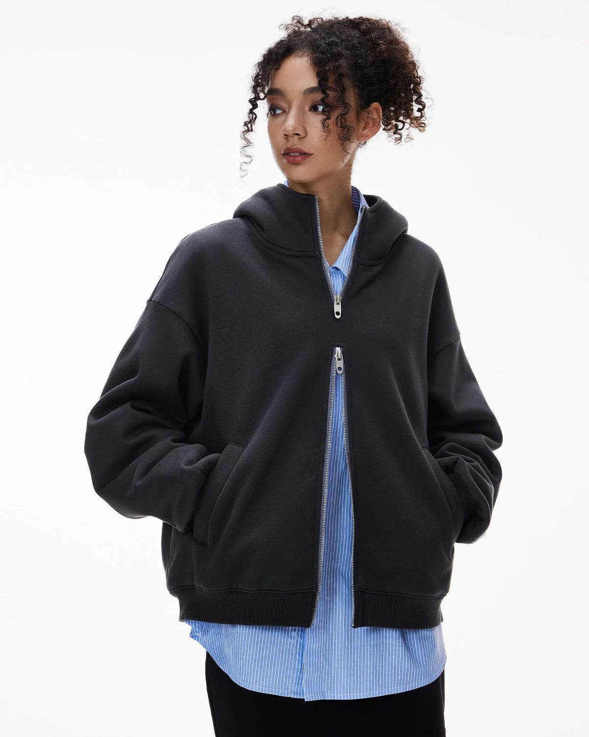 Mock Neck Double Zip Up Hoodies| LCDEGO Streetwear