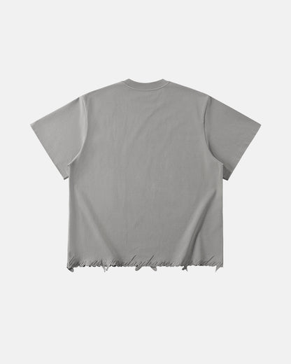 Embroidered Frayed Hem Oversized T-Shirt | LCDEGO Streetwear