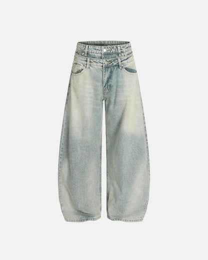Double Waist Acid Washed Baggy Jeans | LCDEGO streetwear