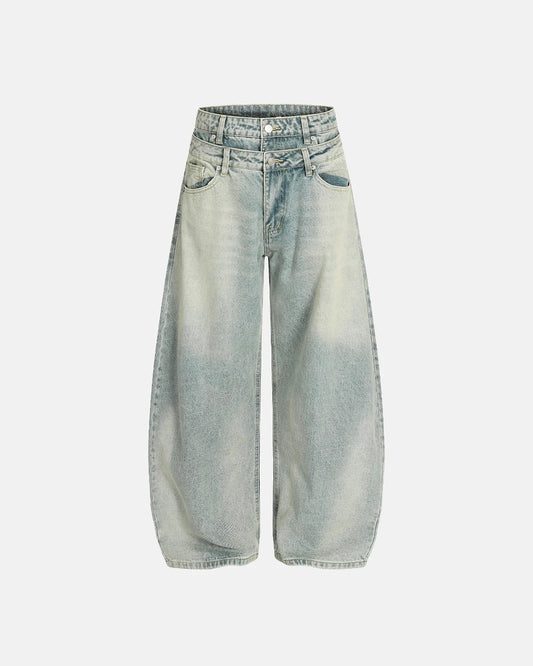 Double Waist Acid Washed Baggy Jeans | LCDEGO streetwear