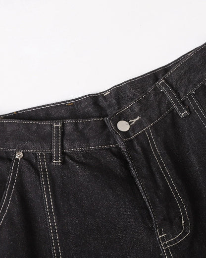 Contrast Stitch Barrel Jeans | LCDEGO Streetwear