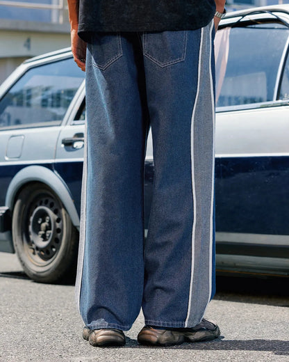 Patchwork Straight Leg Jeans with Belt | LCDEGO Streetwear