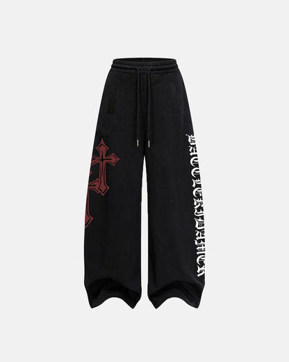 Cross Print Baggy Sweatpants | LCDEGO Streetwear