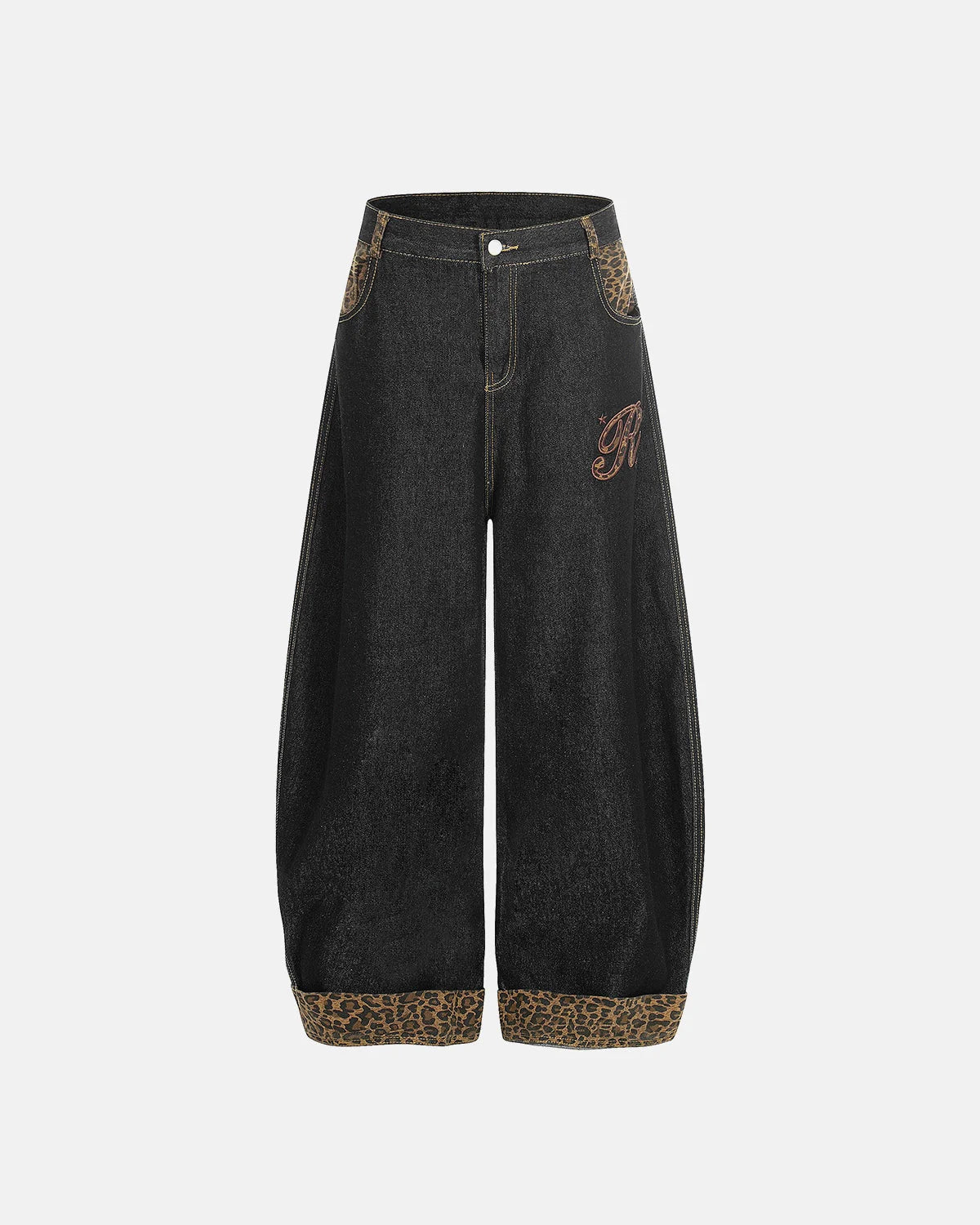 Leopard Pactchwork Embroidery Baggy Jeans | LCDEGO Streetwear