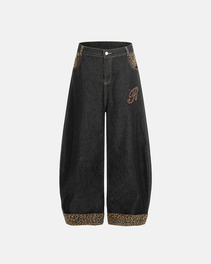 Leopard Pactchwork Embroidery Baggy Jeans | LCDEGO Streetwear