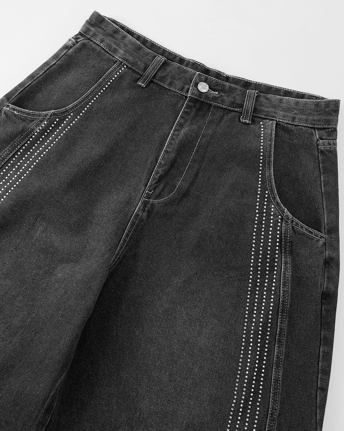 Front Striped Rhinestone Barrel Jeans | LCDEGO Streetwear