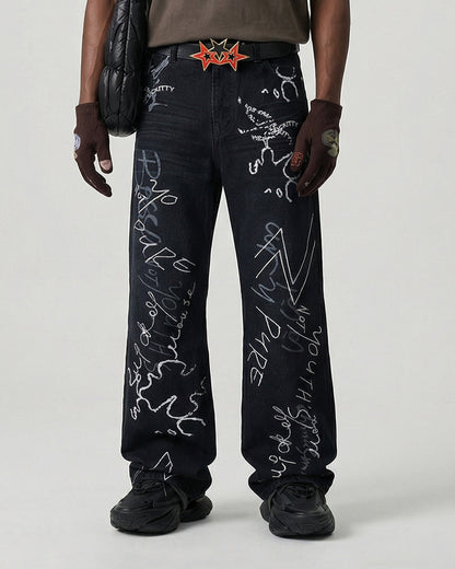 Graffiti Print Bootcut Jeans | LCDEGO Streetwear