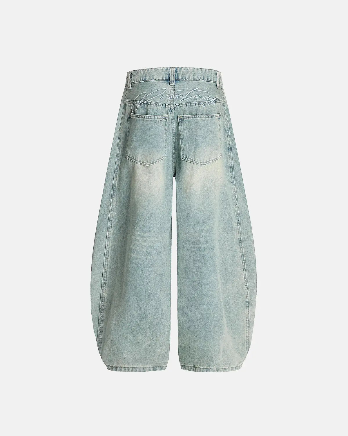 Lettering Embroidery Barrel Baggy Jeans | LCDEGO Streetwear