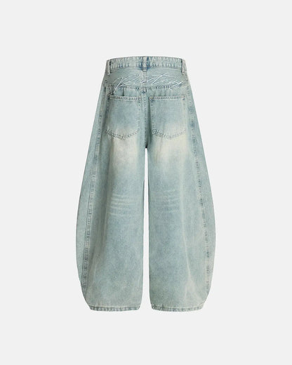 Lettering Embroidery Barrel Baggy Jeans | LCDEGO Streetwear