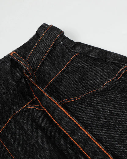 Contrast Stitch Raw Barrel Jeans | LCDEGO Streetwear
