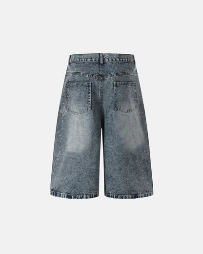 Star Rhinestone Denim Shorts | LCDEGO Streetwear