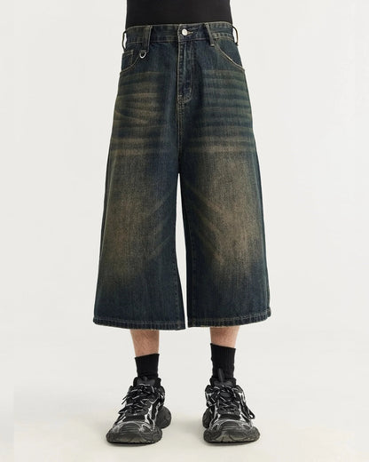 Acid Washed Longline Baggy Denim Jorts | LCDEGO Streetwear