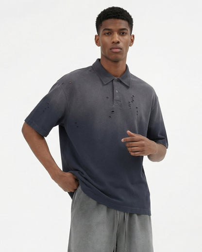 Distressed Ripped Washed Polo Shirts | LCDEGO Streetwear