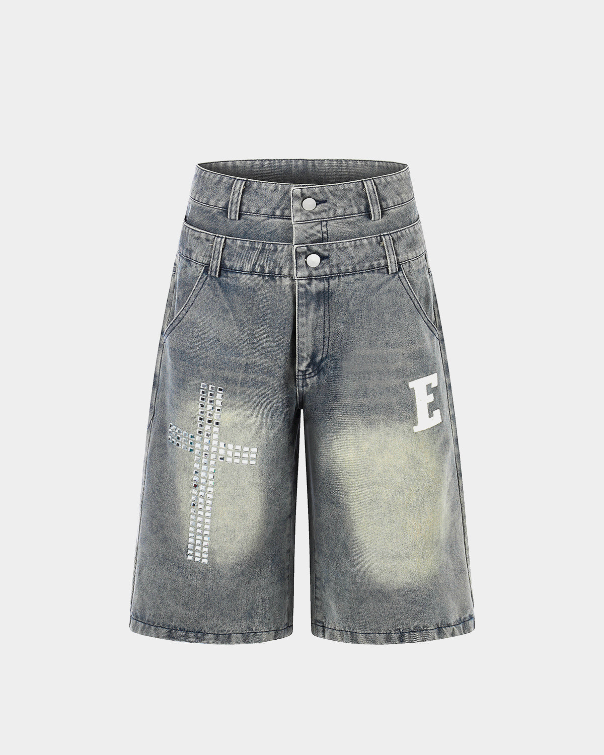 double waistband baggy denim shorts streetwear