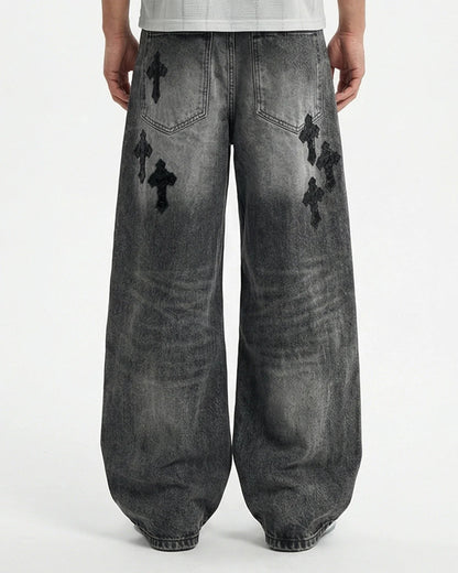 Distressed Cross Barrel Jeans | LCDEGO Streetwear