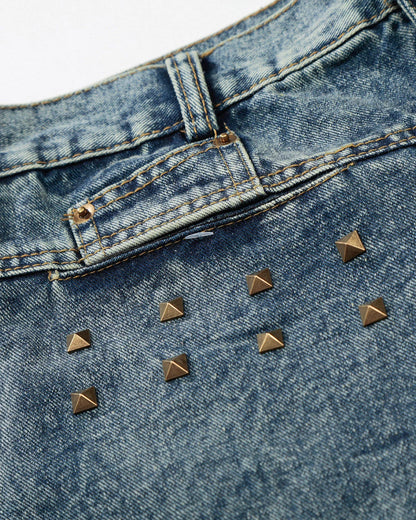 Studded Washed Long Baggy Jorts | LCDEGO Streetwear