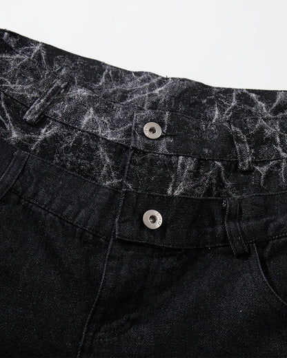 Layered Double Waist Patchwork Baggy Jeans | LCDEGO Streetwear