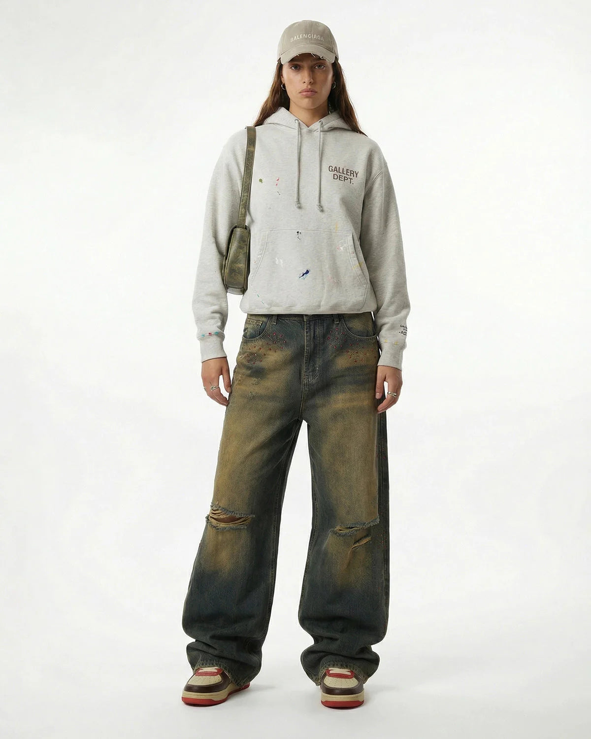 Dirty Wash Rhinestone Baggy Jeans | LCDEGO Streetwear