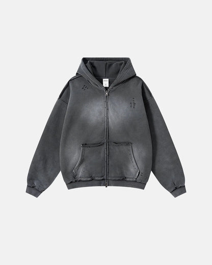Monkey Wash Ripped Zip Up Hoodies | LCDEGO Streetwear