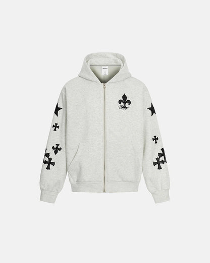 Cross PU Patch Embroidery Zip Up Hoodies | LCDEGO Streetwear