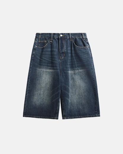 Acid Washed Longline Baggy Denim Jorts | LCDEGO Streetwear