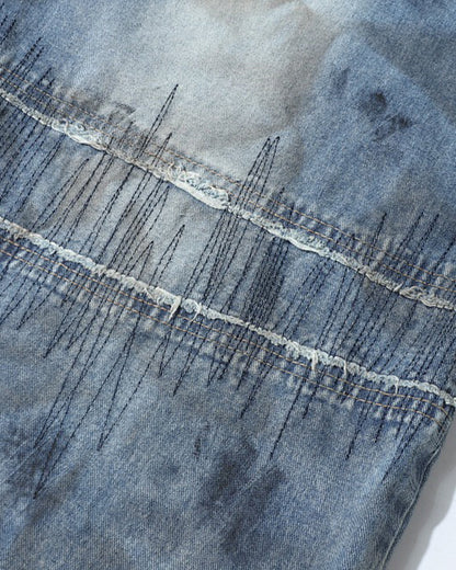 Distressed Patchwork Barrel Jeans | LCDEGO Streetwear