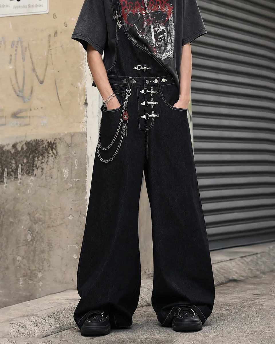 Asymmetric Buckle Denim Overalls Jeans | LCDEGO Streetwear