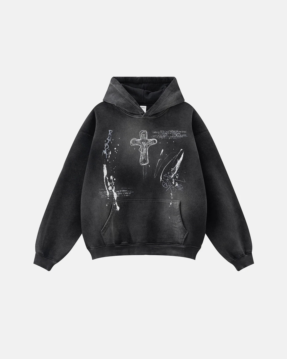 Graffiti Print Acid Washed Fleece Hoodies | LCDEGO Streetwear