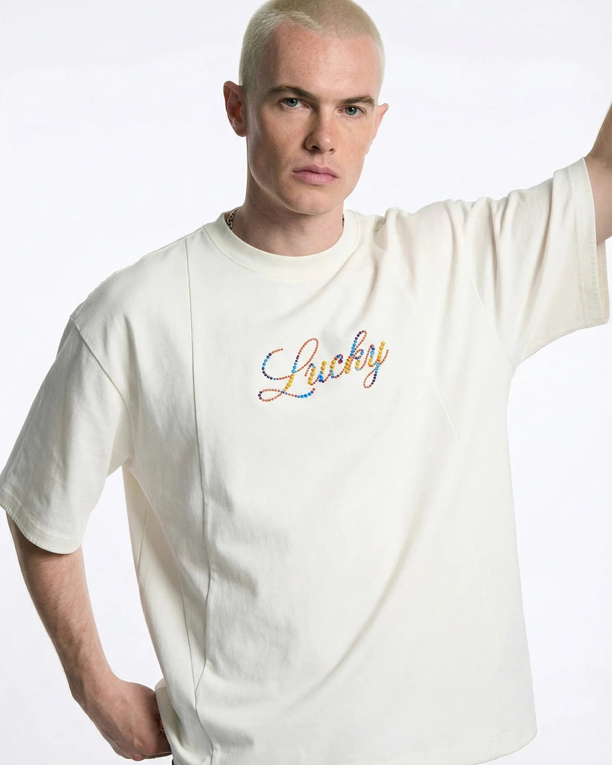 Rhinestone Lucky Graphic Oversized Tees | LCDEGO Streetwear