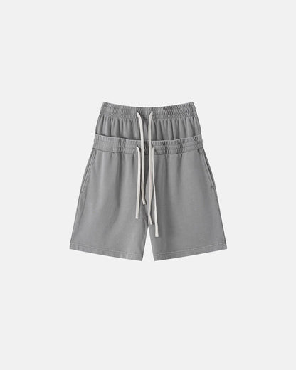 Double Waist Acid Wash Sweat Shorts | LCDEGO Streetwear