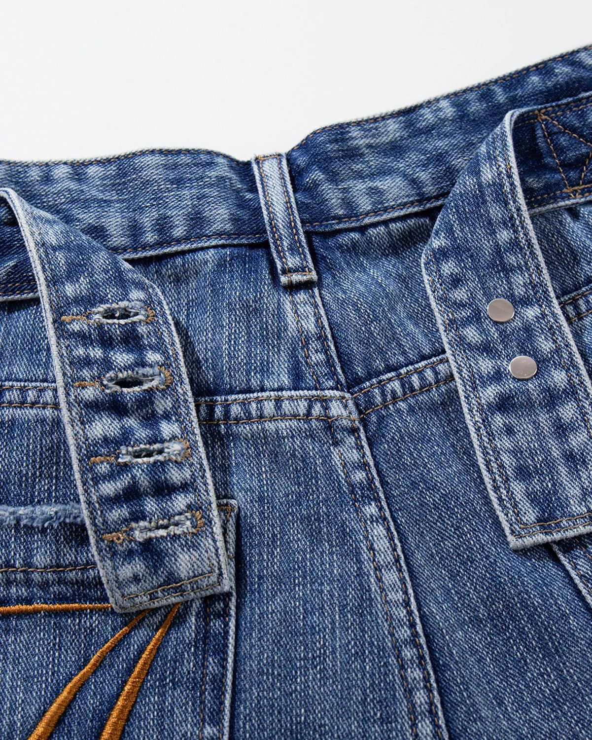 washed denim jorts embroidered pocket detail