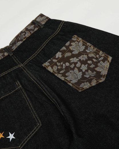 Jacquard Embroidery Raw Baggy Jeans | LCDEGO Streetwear