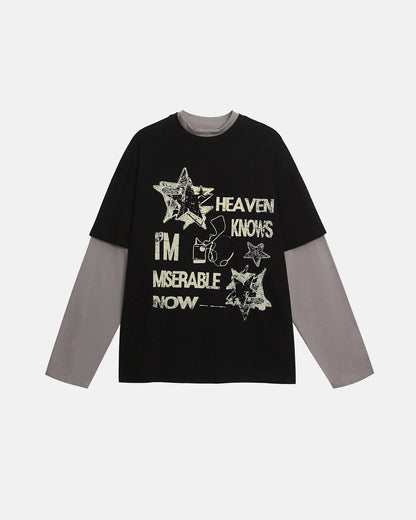 Vintage Layered Graphic Long Sleeve T-shirt | LCDEGO Streetwear