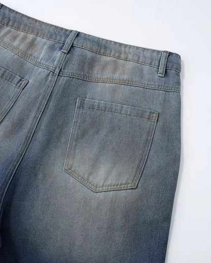 Rhinestone Washed Denim Baggy Jorts | LCDEGO Streetwear