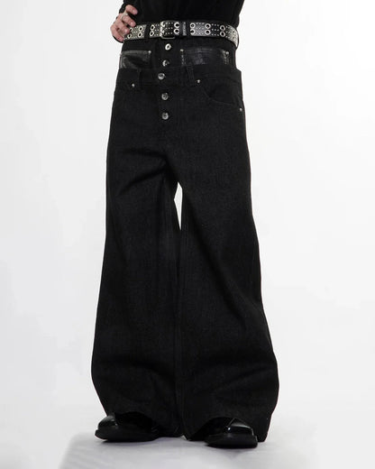 Double Wasit Raw Super Baggy Jeans | LCDEGO Streetwear